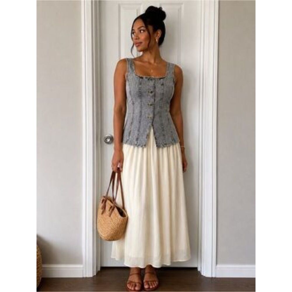Moon River Denim Vest and Skirt Maxi Dress